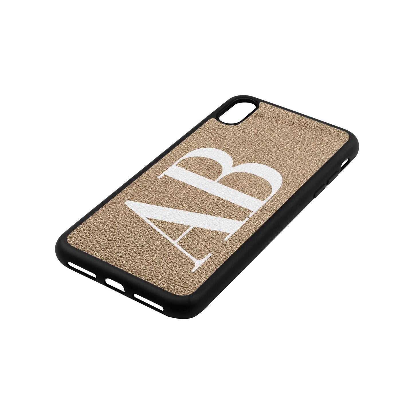 Personalised Bold Font Gold Pebble Leather iPhone Xs Max Case Side Angle