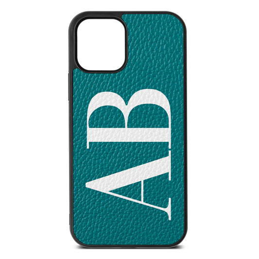 Personalised Bold Font Green Pebble Leather iPhone 12 Case