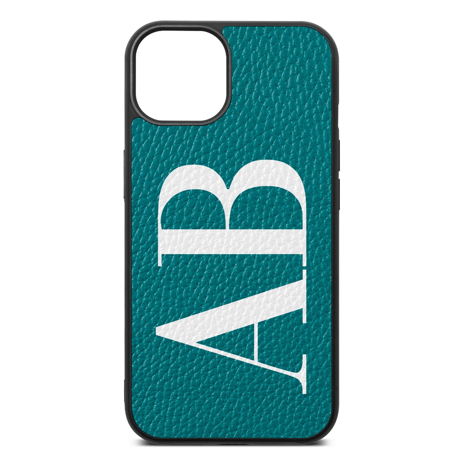 Personalised Bold Font Green Pebble Leather iPhone 13 Case