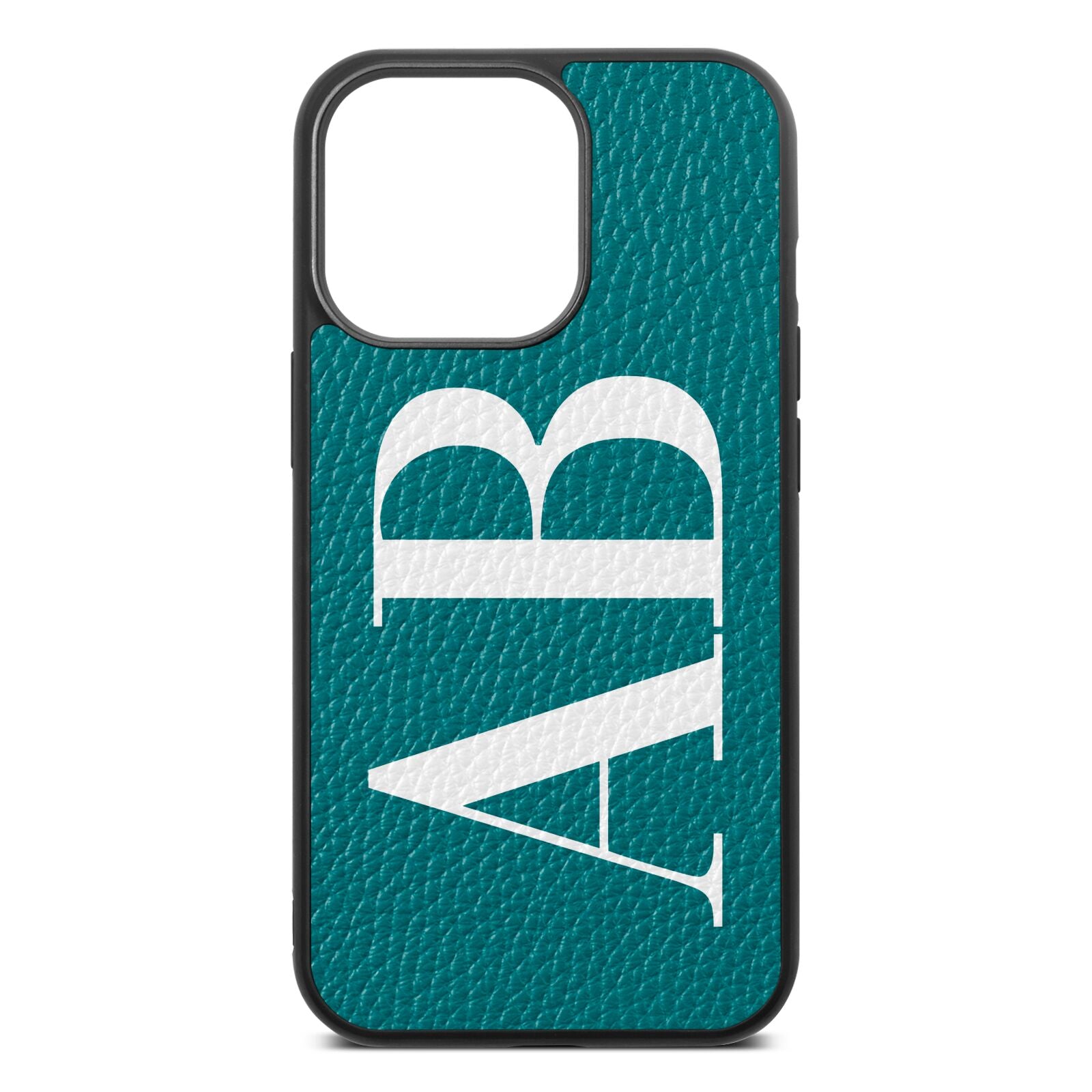 Personalised Bold Font Green Pebble Leather iPhone 13 Pro Case