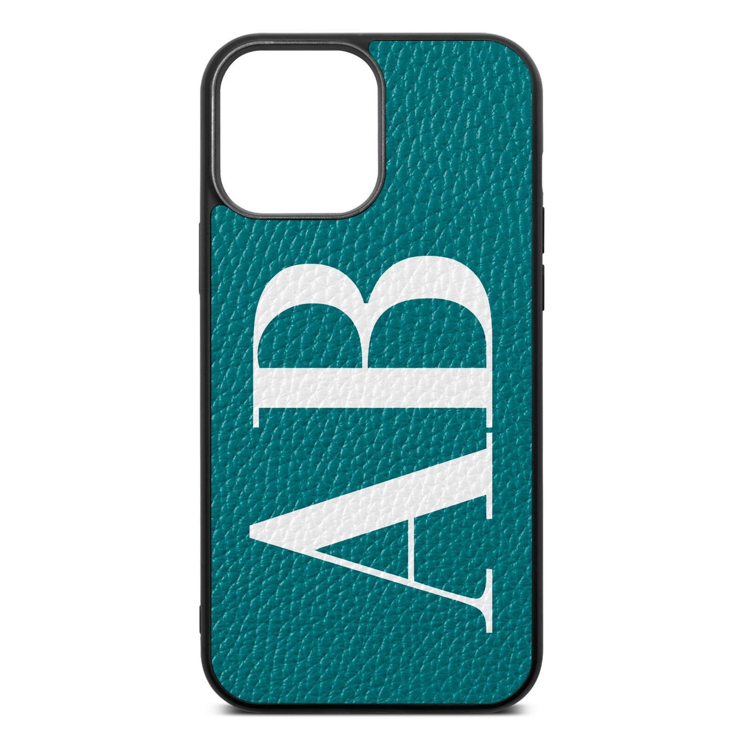 Personalised Bold Font Green Pebble Leather iPhone 13 Pro Max Case