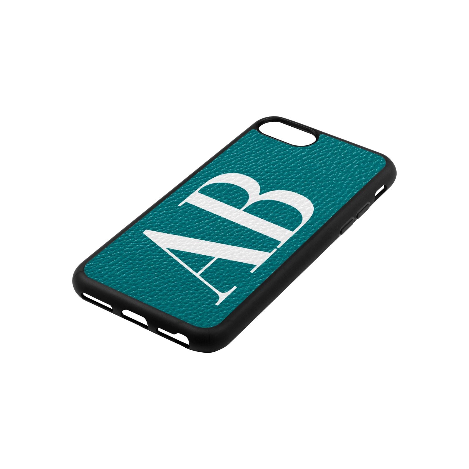 Personalised Bold Font Green Pebble Leather iPhone 8 Case Side Angle