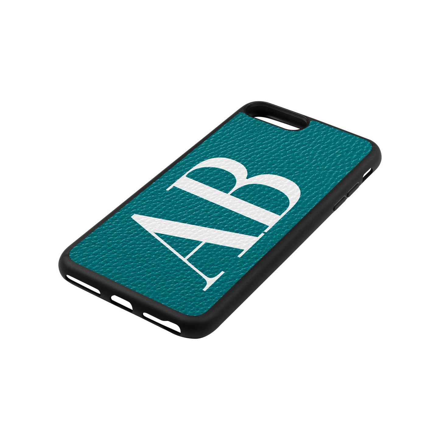 Personalised Bold Font Green Pebble Leather iPhone 8 Plus Case Side Angle