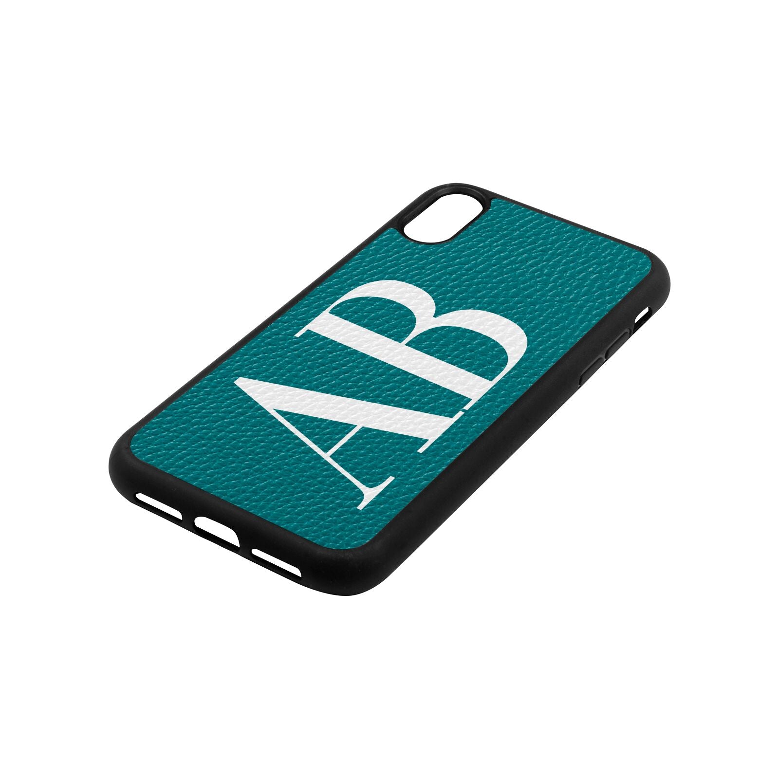 Personalised Bold Font Green Pebble Leather iPhone Xr Case Side Angle