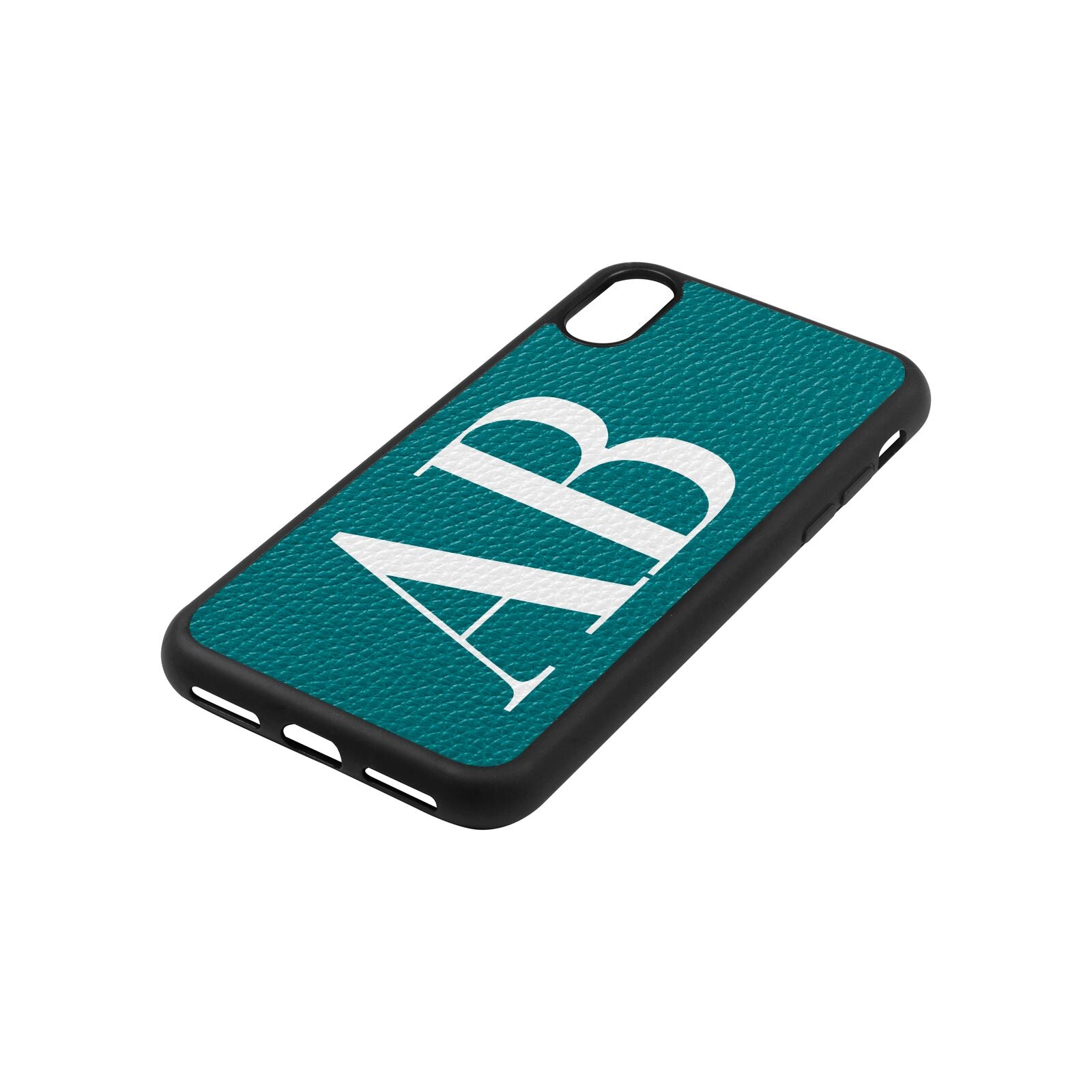 Personalised Bold Font Green Pebble Leather iPhone Xs Case Side Angle