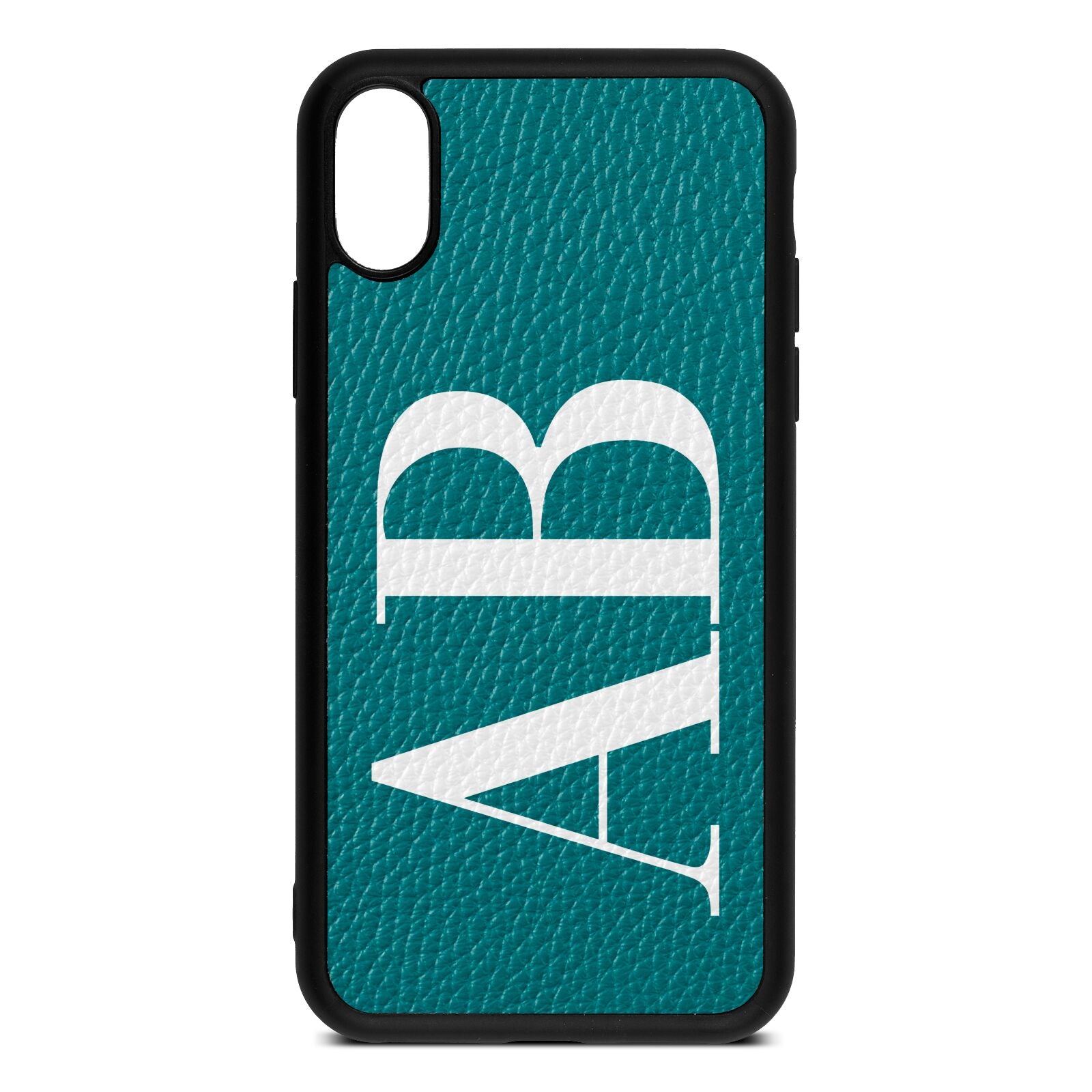 Personalised Bold Font Green Pebble Leather iPhone Xs Case