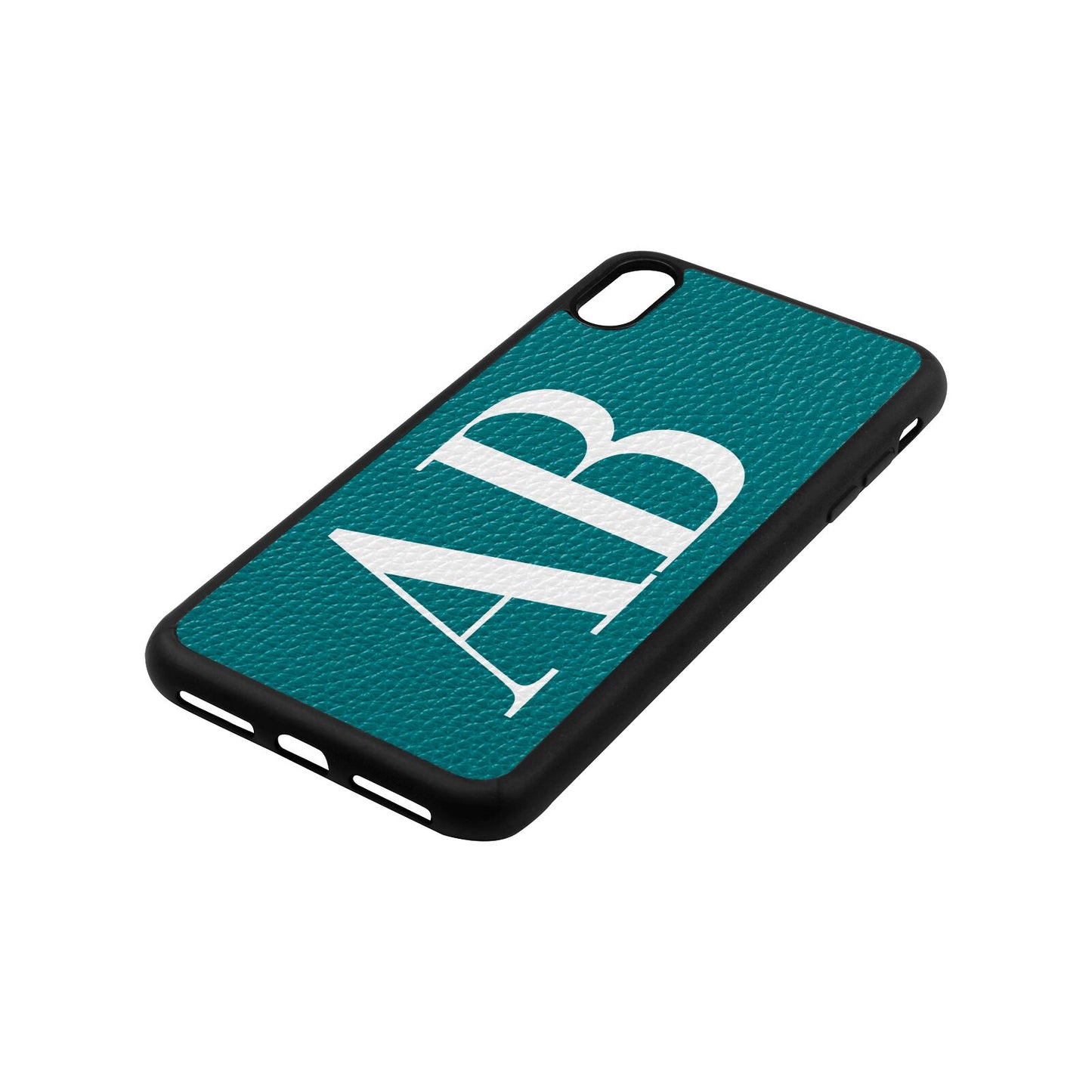 Personalised Bold Font Green Pebble Leather iPhone Xs Max Case Side Angle