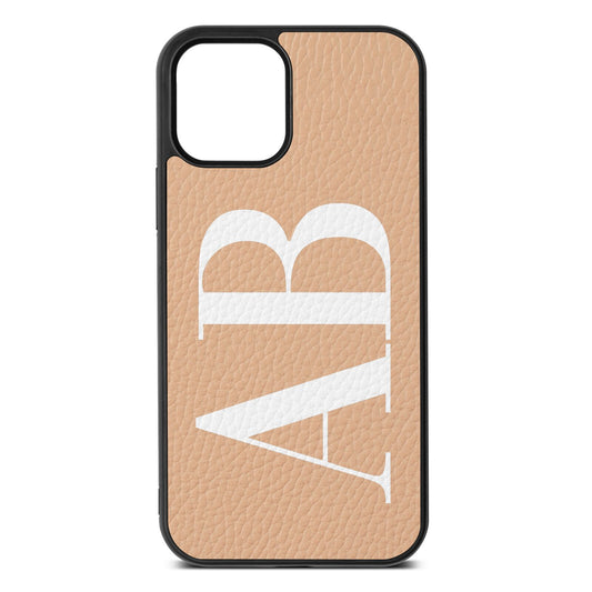 Personalised Bold Font Nude Pebble Leather iPhone 12 Case