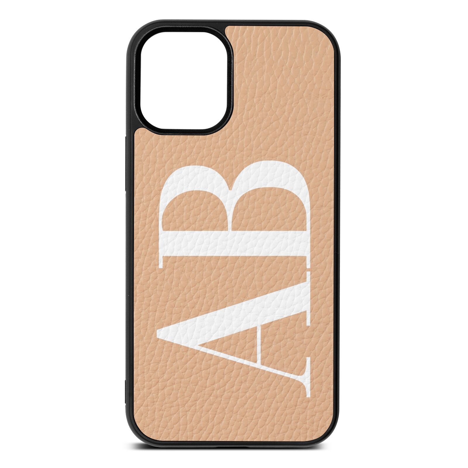 Personalised Bold Font Nude Pebble Leather iPhone 12 Mini Case