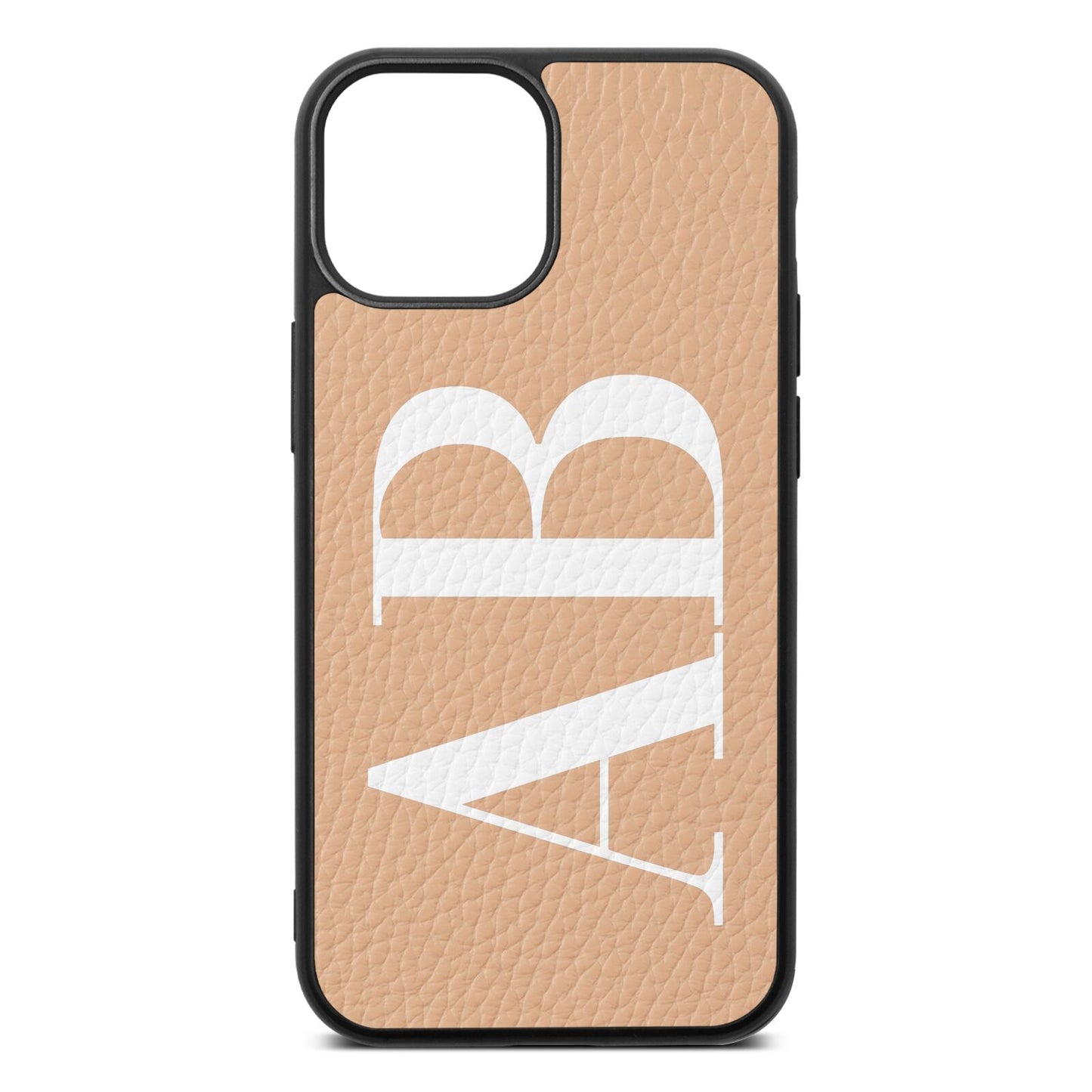 Personalised Bold Font Nude Pebble Leather iPhone 13 Mini Case