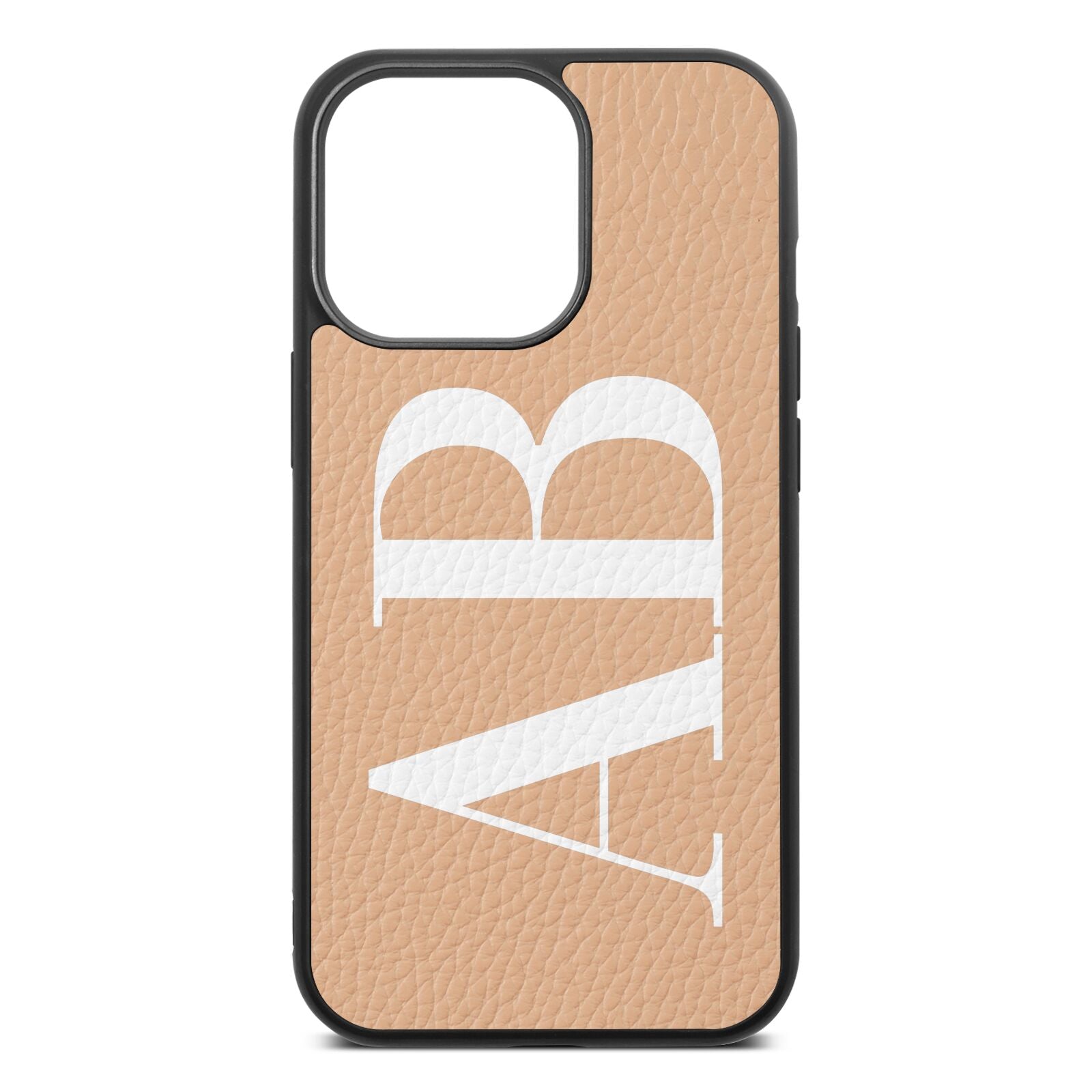 Personalised Bold Font Nude Pebble Leather iPhone 13 Pro Case