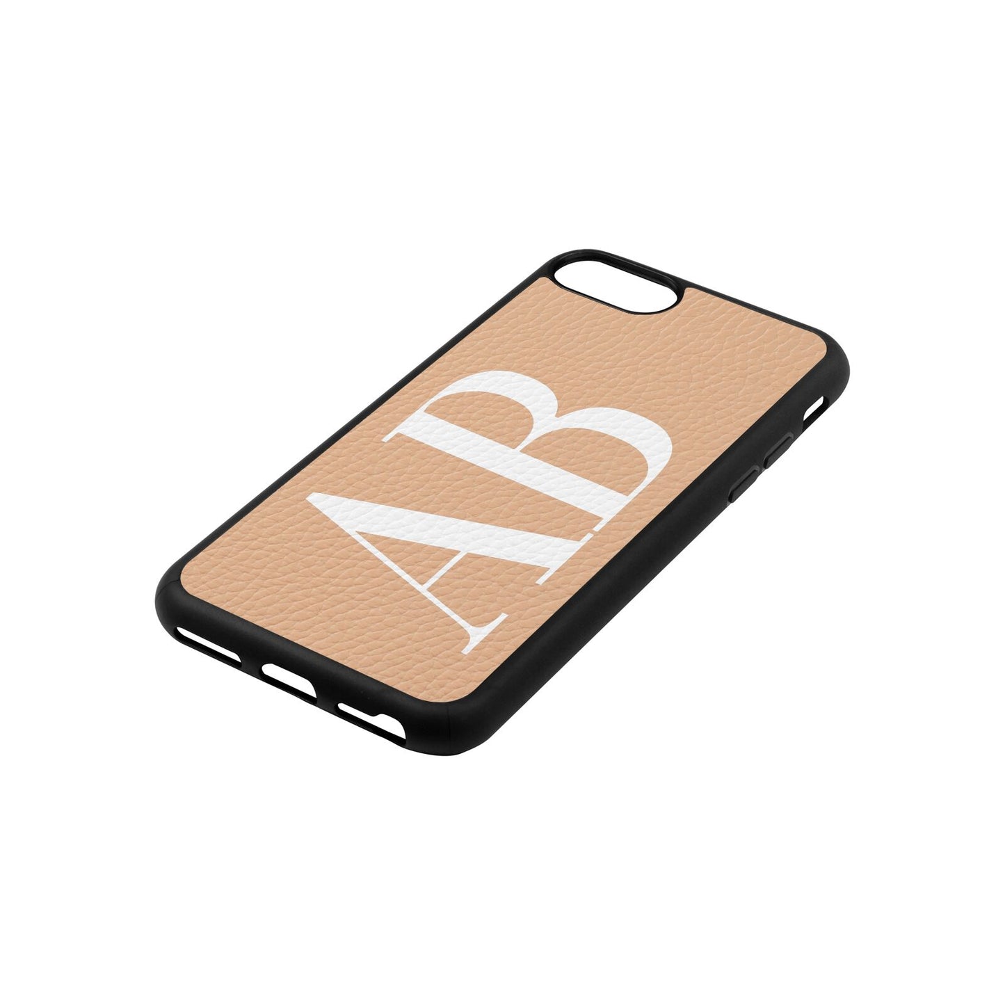 Personalised Bold Font Nude Pebble Leather iPhone 8 Case Side Angle