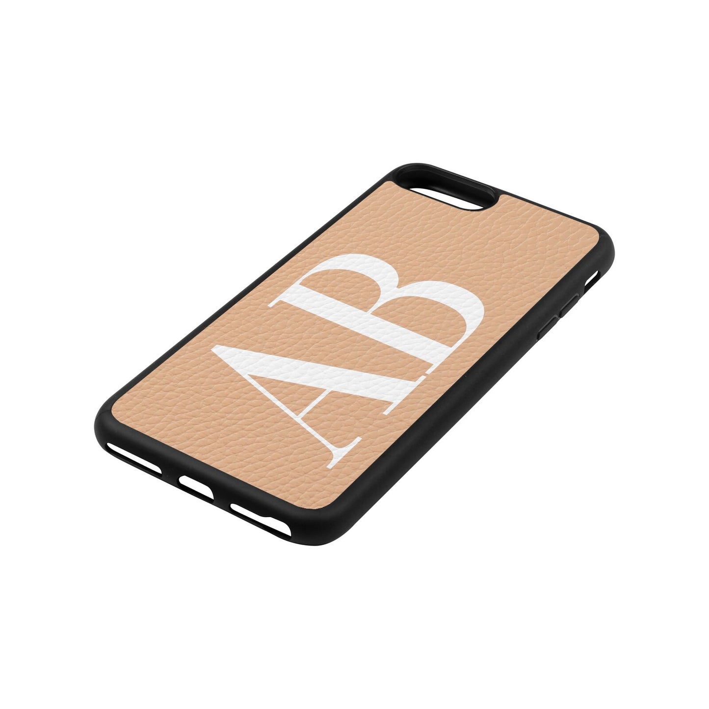 Personalised Bold Font Nude Pebble Leather iPhone 8 Plus Case Side Angle