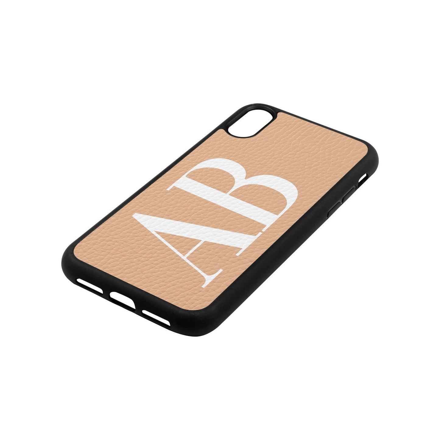 Personalised Bold Font Nude Pebble Leather iPhone Xr Case Side Angle