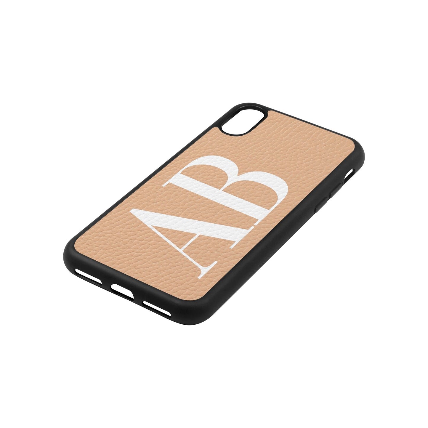 Personalised Bold Font Nude Pebble Leather iPhone Xs Case Side Angle