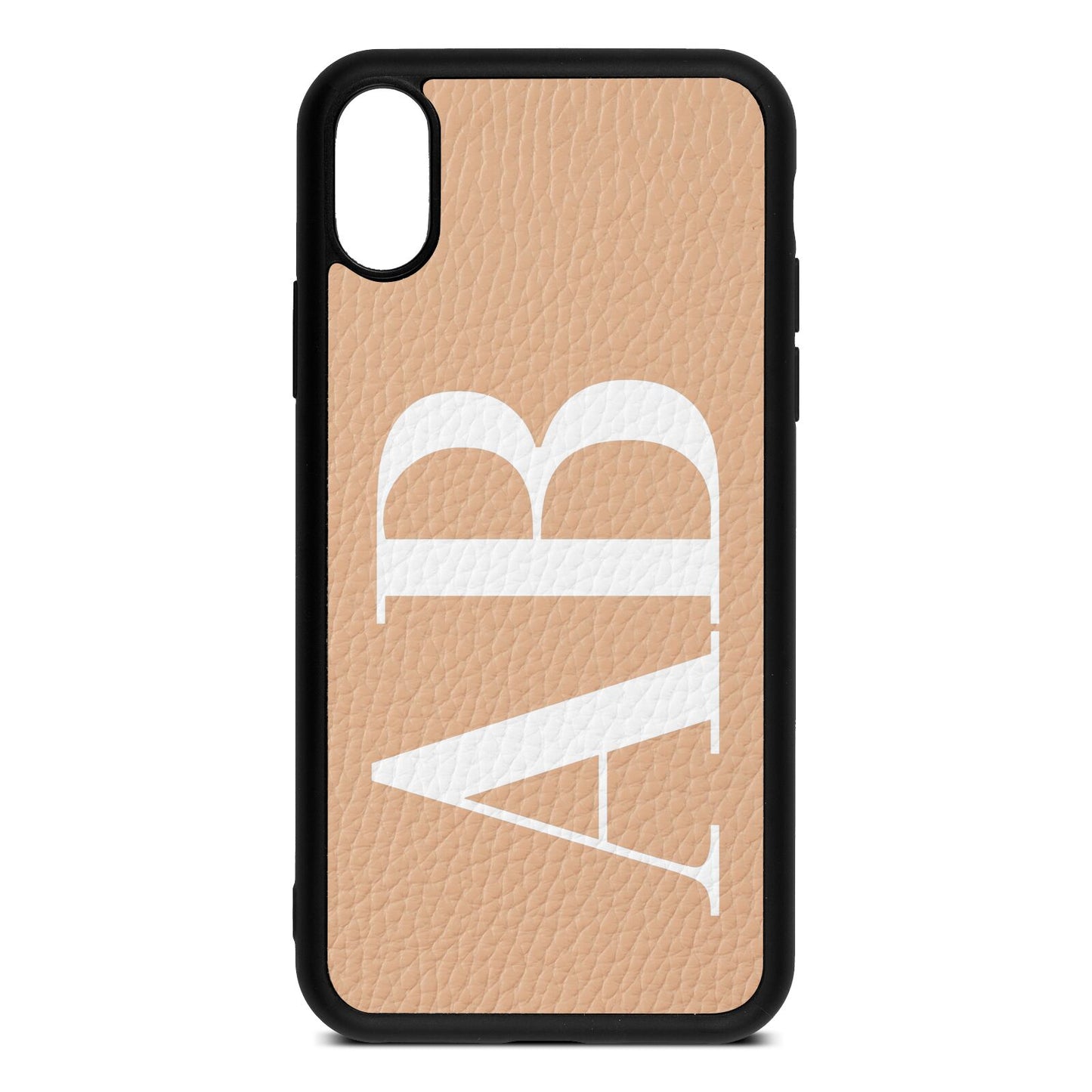 Personalised Bold Font Nude Pebble Leather iPhone Xs Case