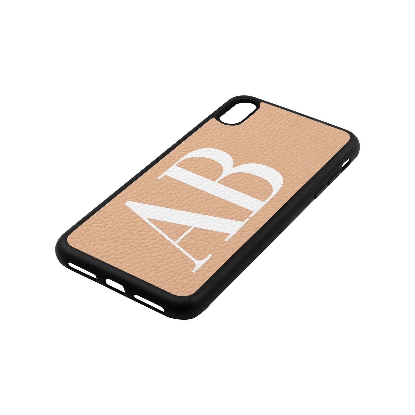 Personalised Bold Font Nude Pebble Leather iPhone Xs Max Case Side Angle