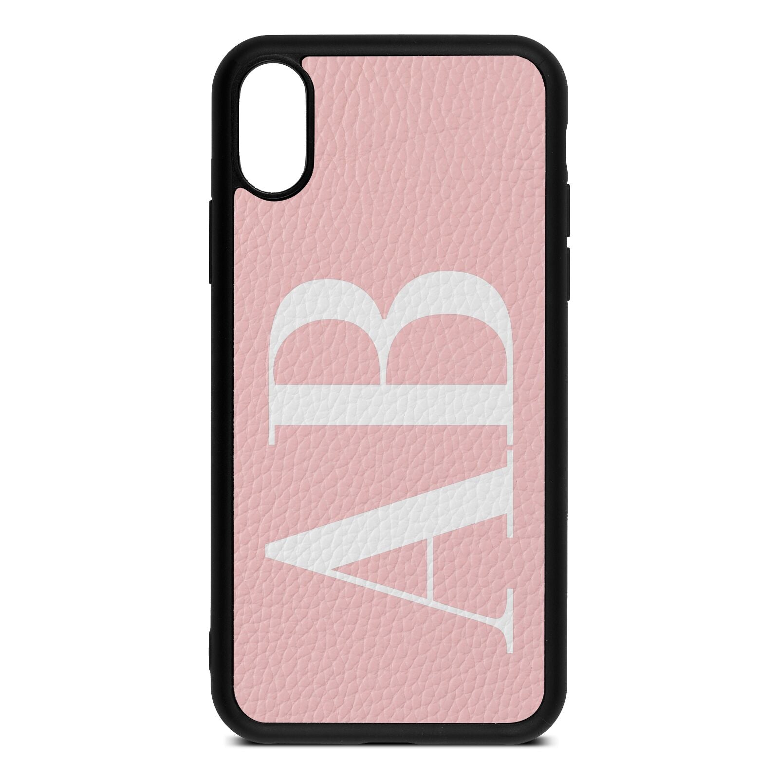 Personalised Bold Font Pink Pebble Leather iPhone Xs Case