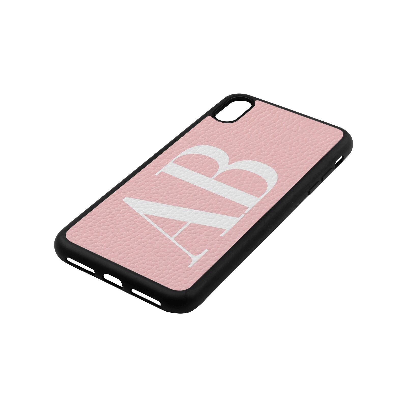 Personalised Bold Font Pink Pebble Leather iPhone Xs Max Case Side Angle