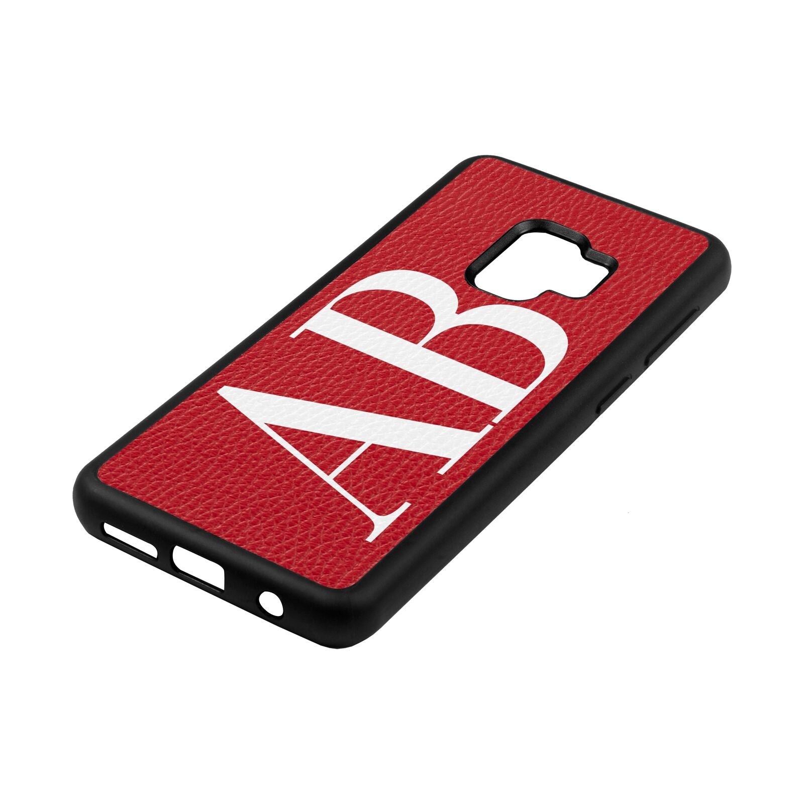 Personalised Bold Font Red Pebble Leather Samsung S9 Case Side Angle