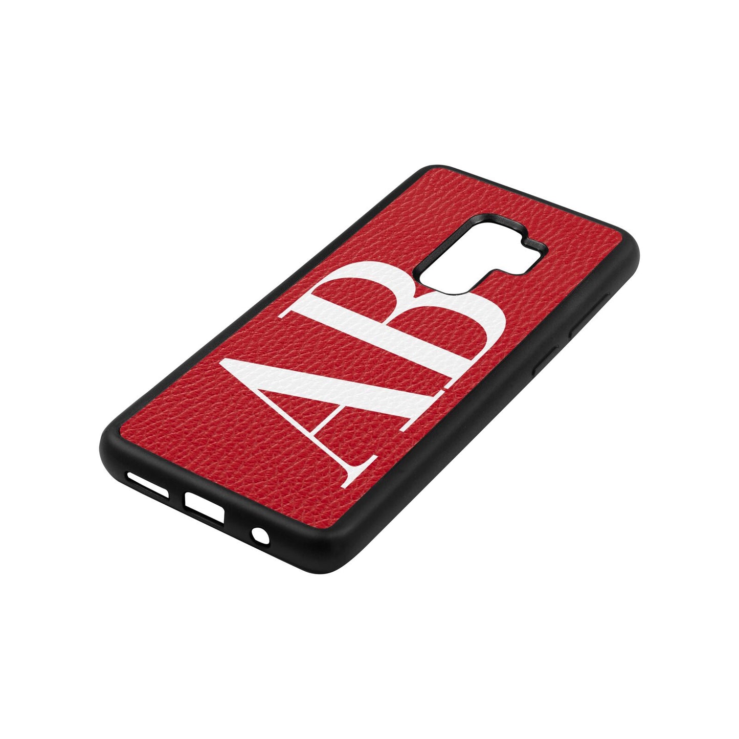 Personalised Bold Font Red Pebble Leather Samsung S9 Plus Case Side Angle