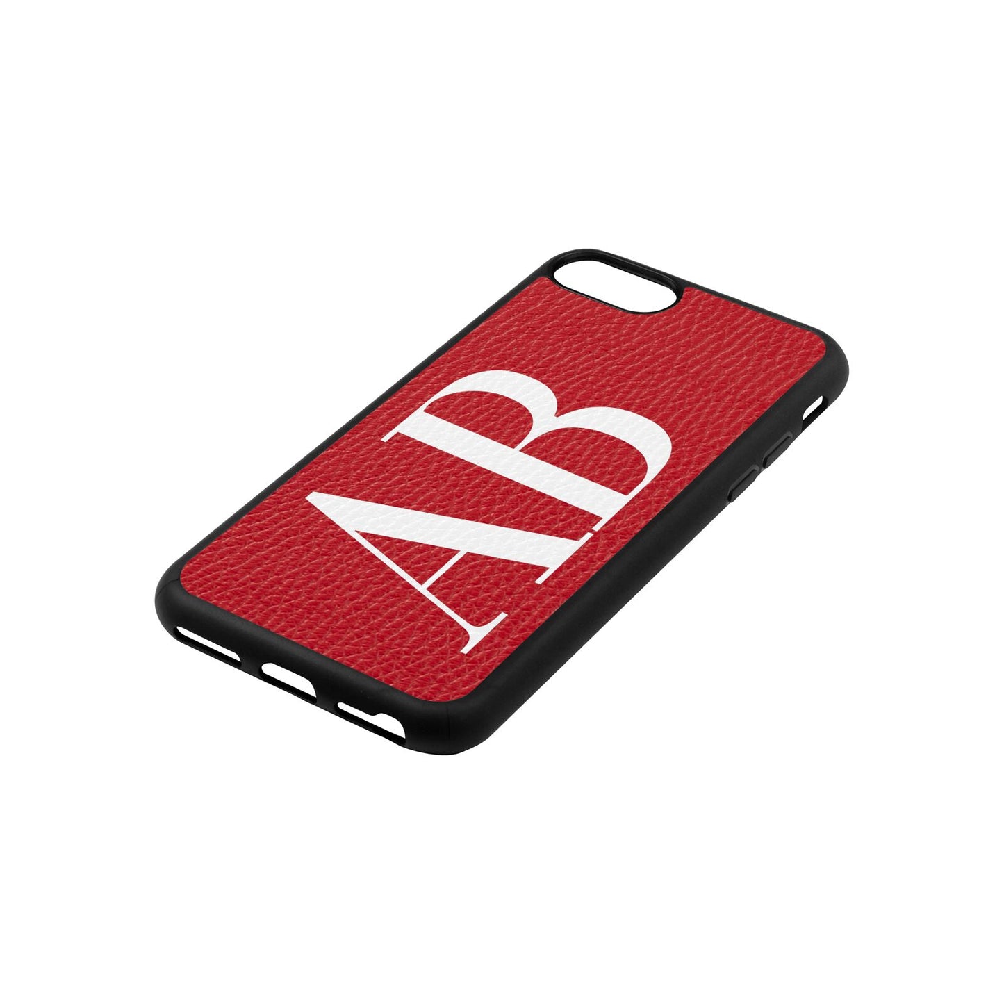 Personalised Bold Font Red Pebble Leather iPhone 8 Case Side Angle