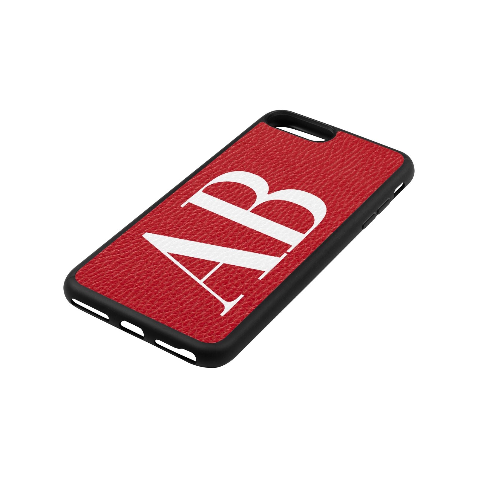 Personalised Bold Font Red Pebble Leather iPhone 8 Plus Case Side Angle