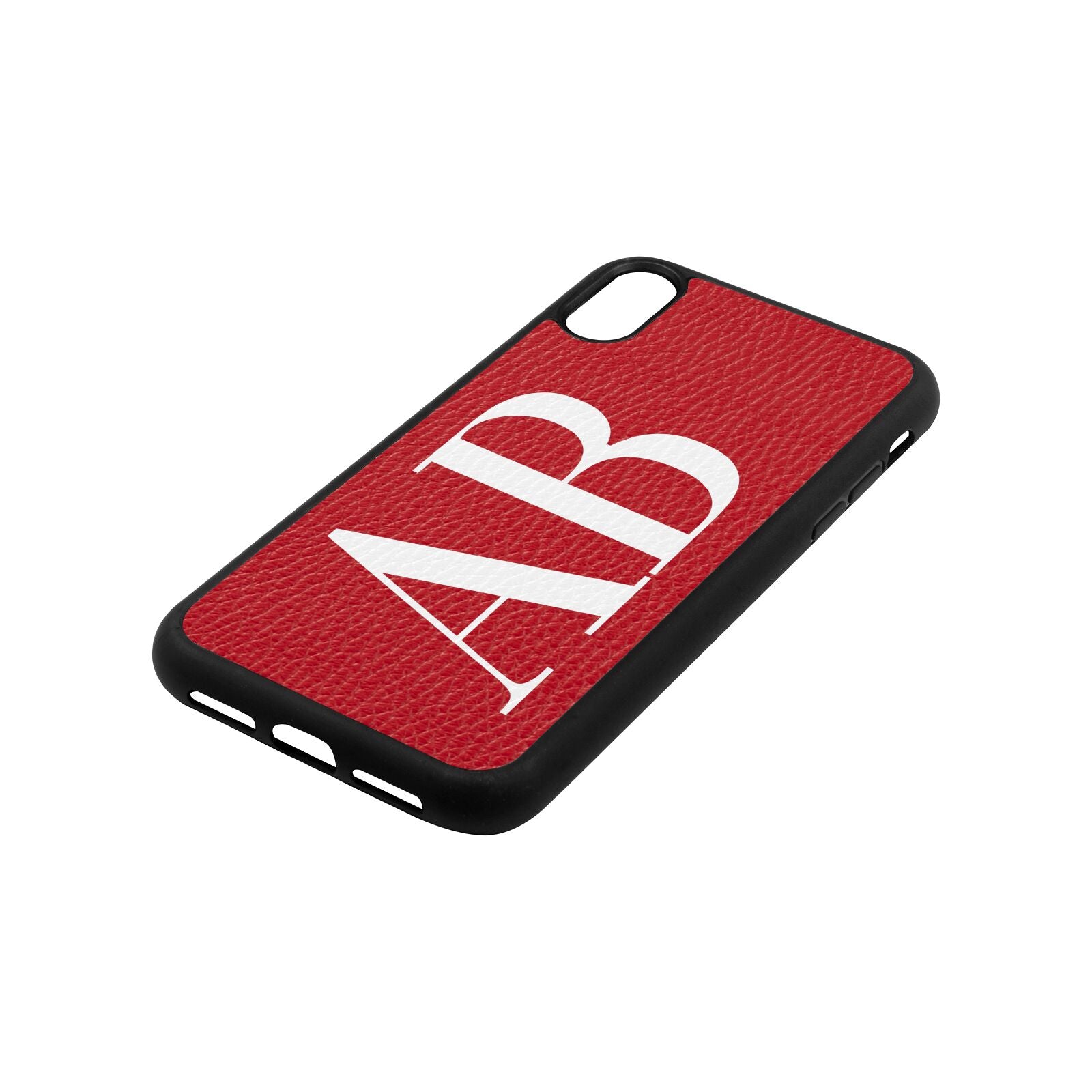 Personalised Bold Font Red Pebble Leather iPhone Xr Case Side Angle