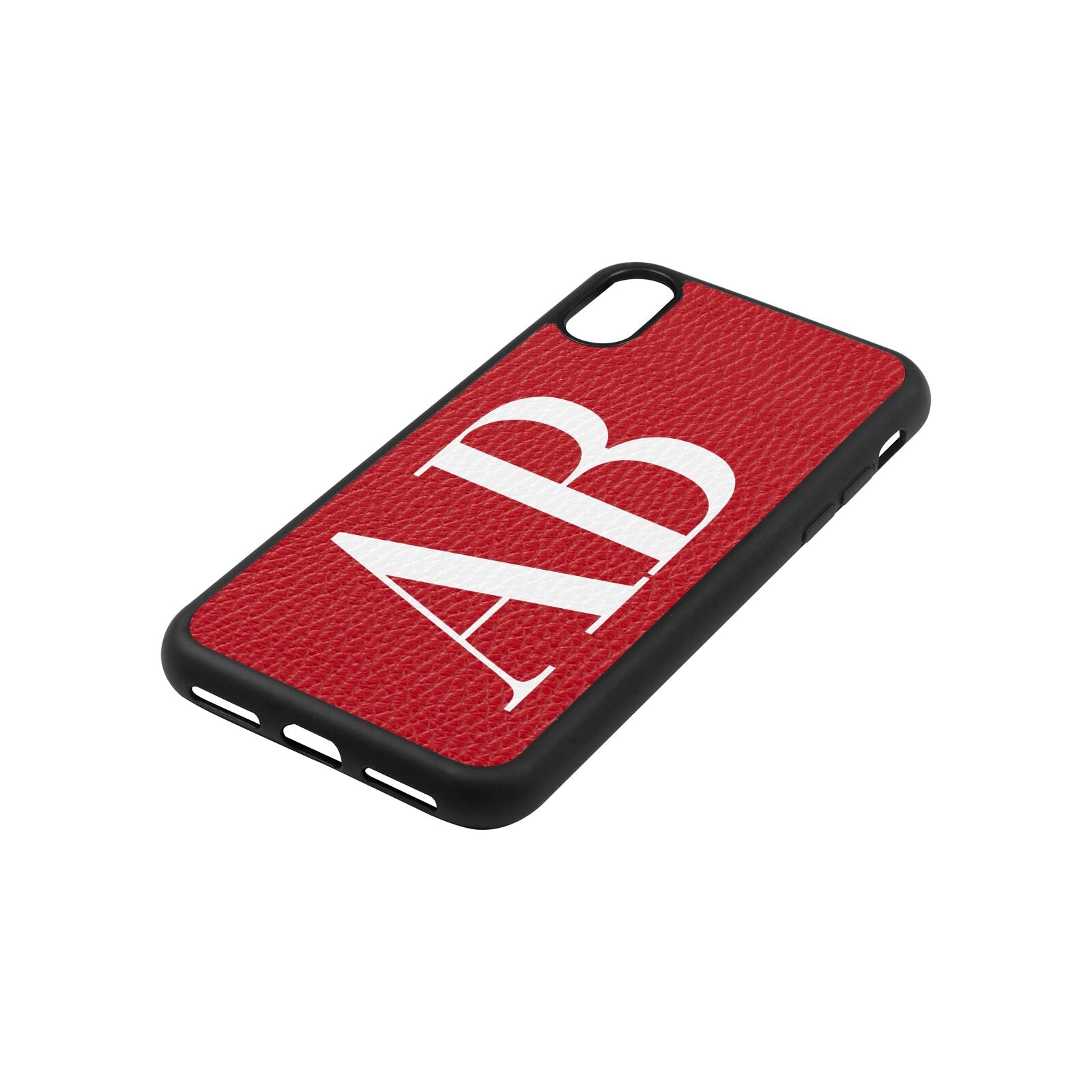 Personalised Bold Font Red Pebble Leather iPhone Xs Case Side Angle