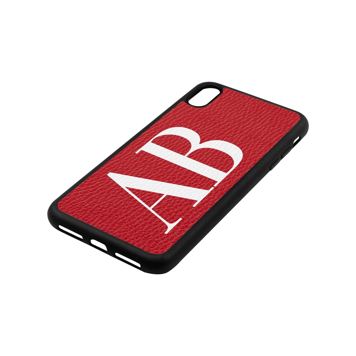 Personalised Bold Font Red Pebble Leather iPhone Xs Max Case Side Angle