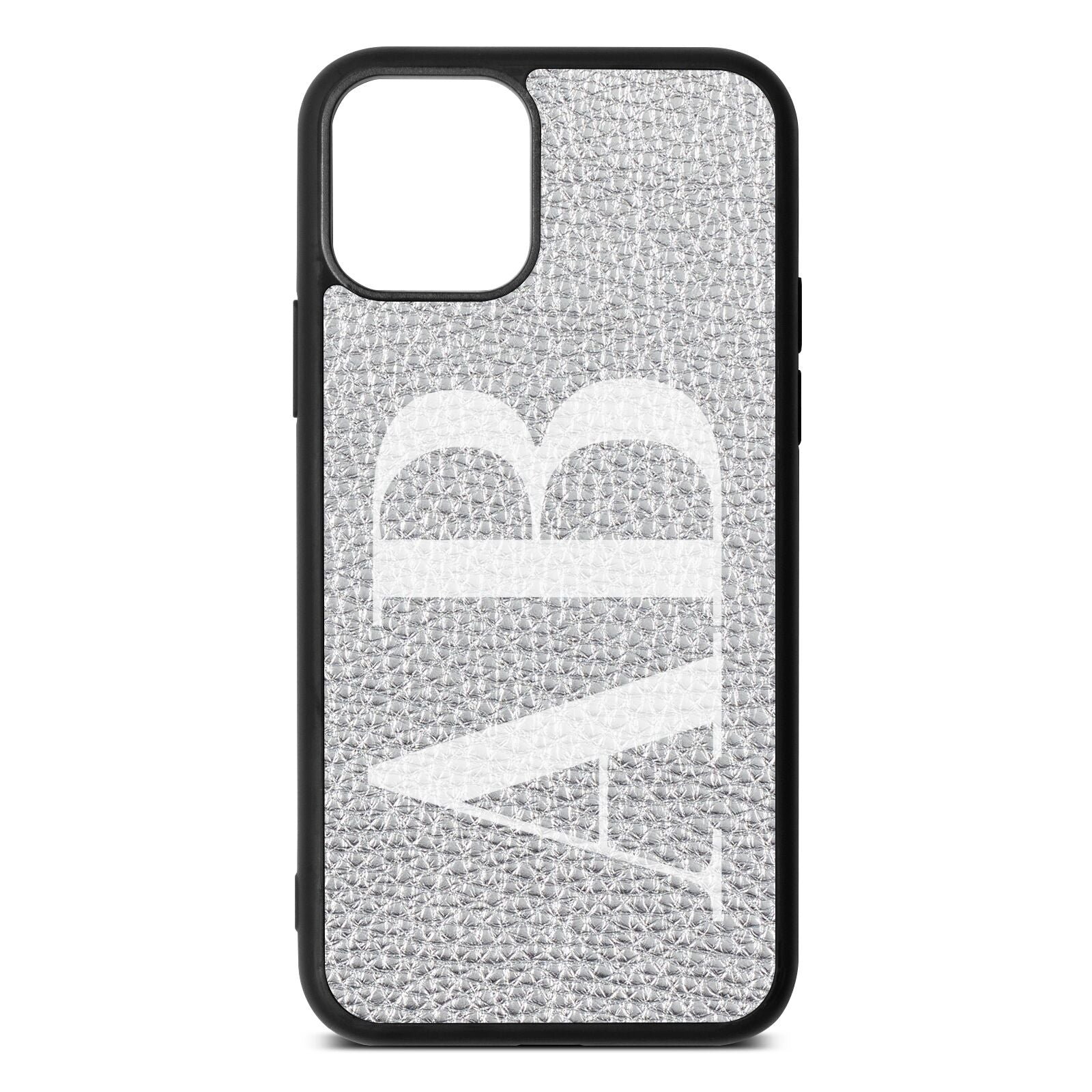 Personalised Bold Font Silver Pebble Leather iPhone 11 Case