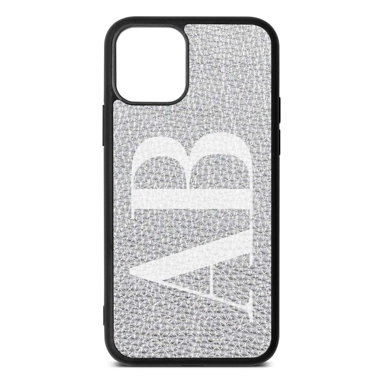 Personalised Bold Font Silver Pebble Leather iPhone 11 Pro Case