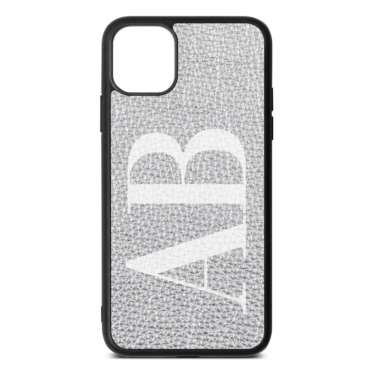 Personalised Bold Font Silver Pebble Leather iPhone 11 Pro Max Case