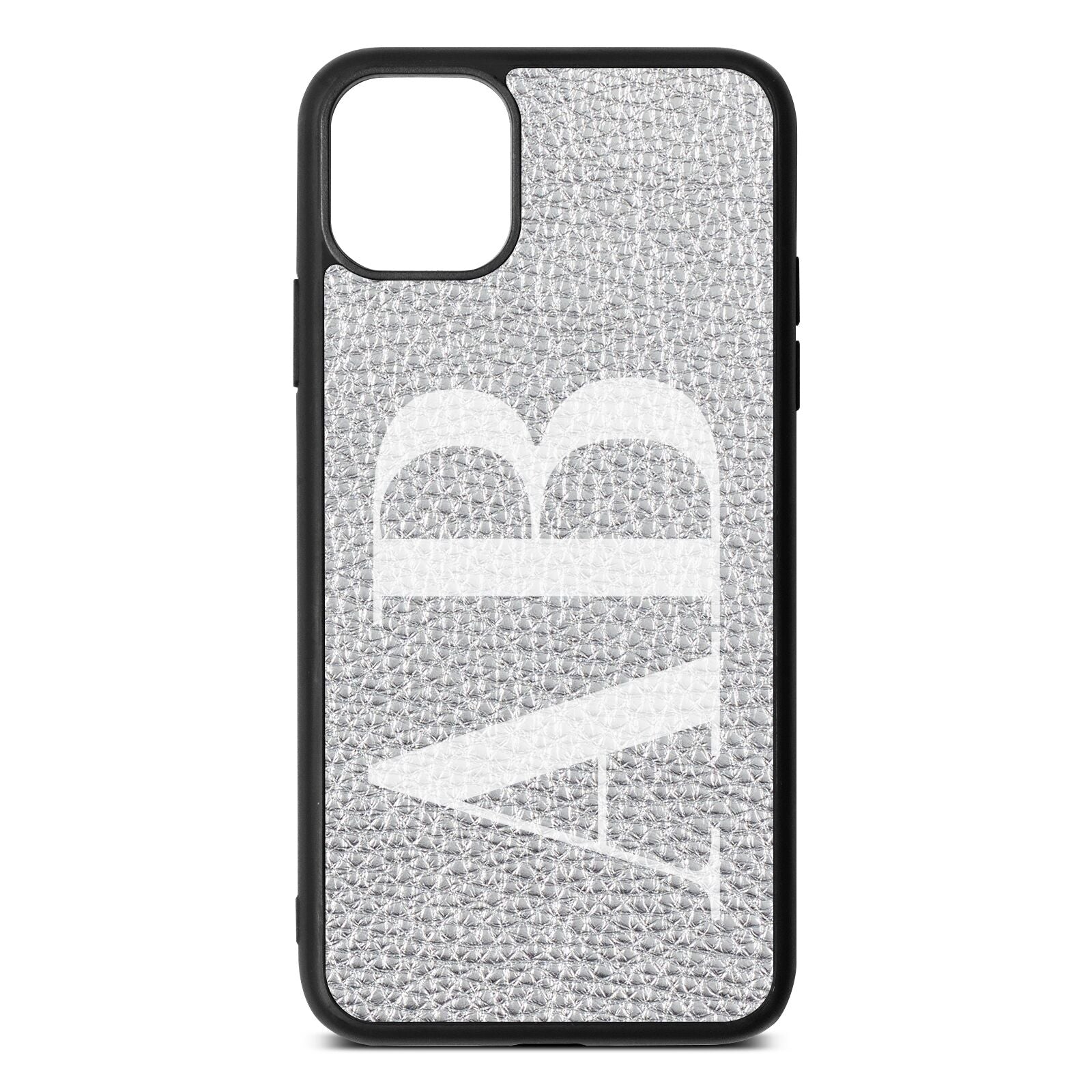 Personalised Bold Font Silver Pebble Leather iPhone 11 Pro Max Case