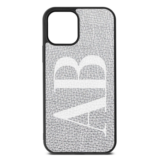 Personalised Bold Font Silver Pebble Leather iPhone 12 Case