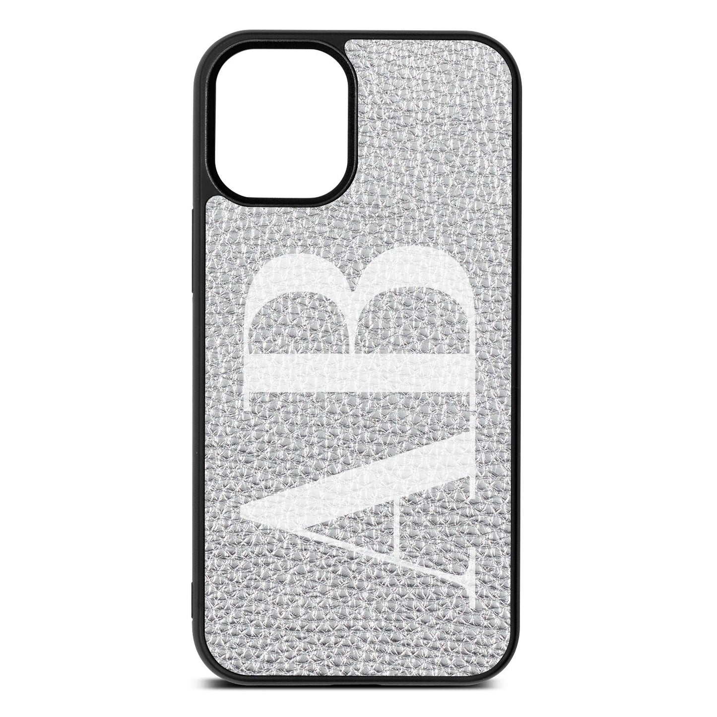 Personalised Bold Font Silver Pebble Leather iPhone 12 Mini Case