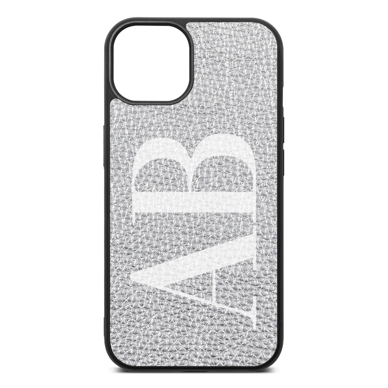 Personalised Bold Font Silver Pebble Leather iPhone 13 Case