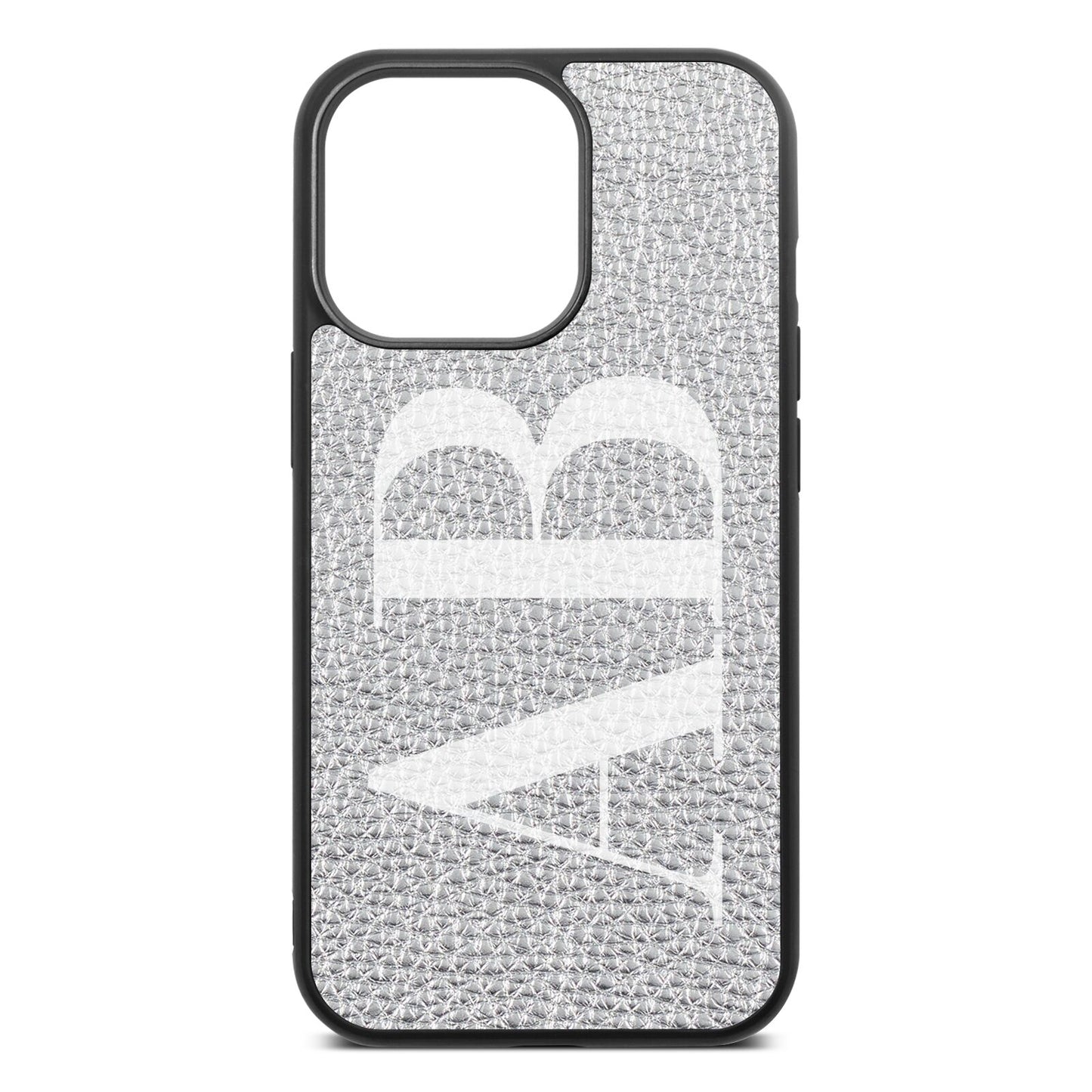 Personalised Bold Font Silver Pebble Leather iPhone 13 Pro Case