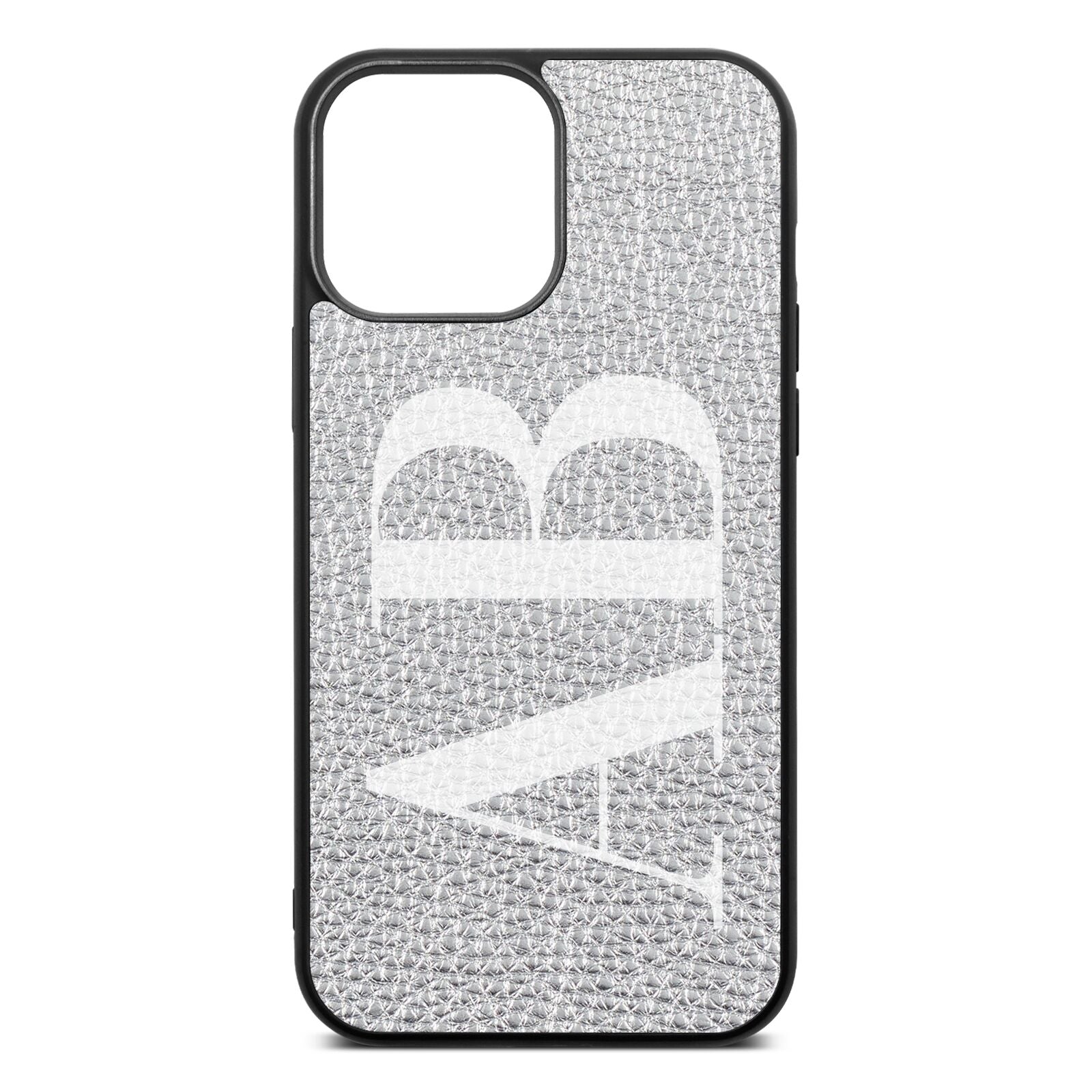 Personalised Bold Font Silver Pebble Leather iPhone 13 Pro Max Case