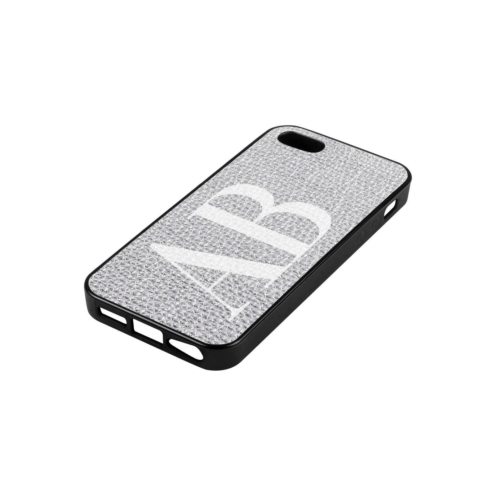 Personalised Bold Font Silver Pebble Leather iPhone 5 Case Side Angle