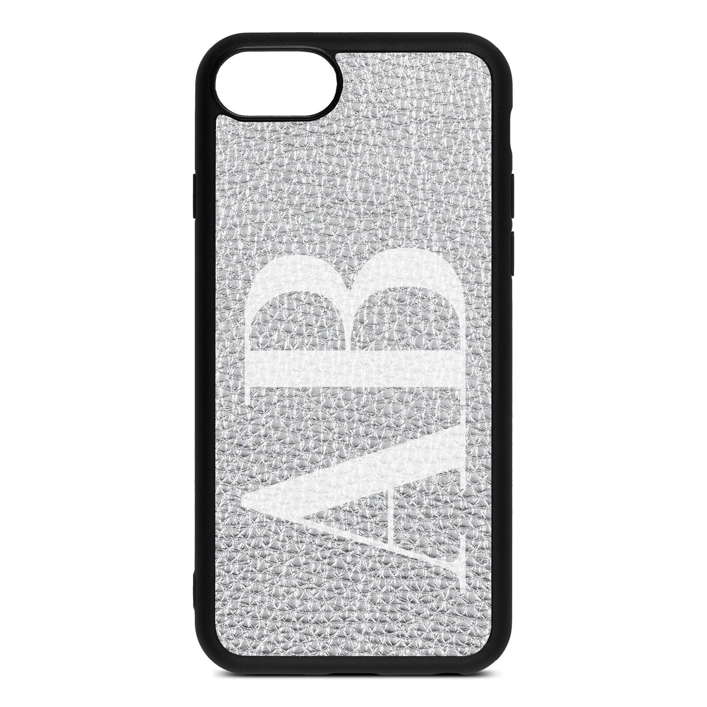 Personalised Bold Font Silver Pebble Leather iPhone 8 Case