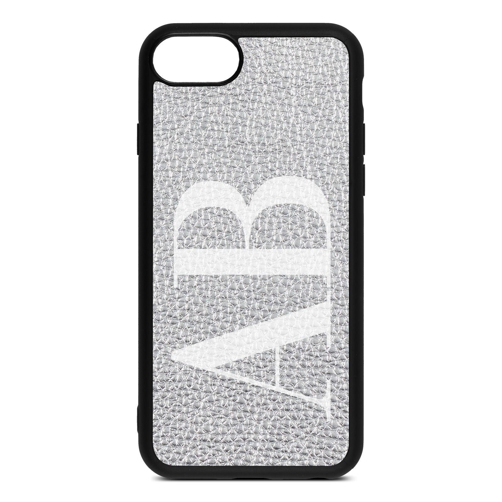 Personalised Bold Font Silver Pebble Leather iPhone 8 Case