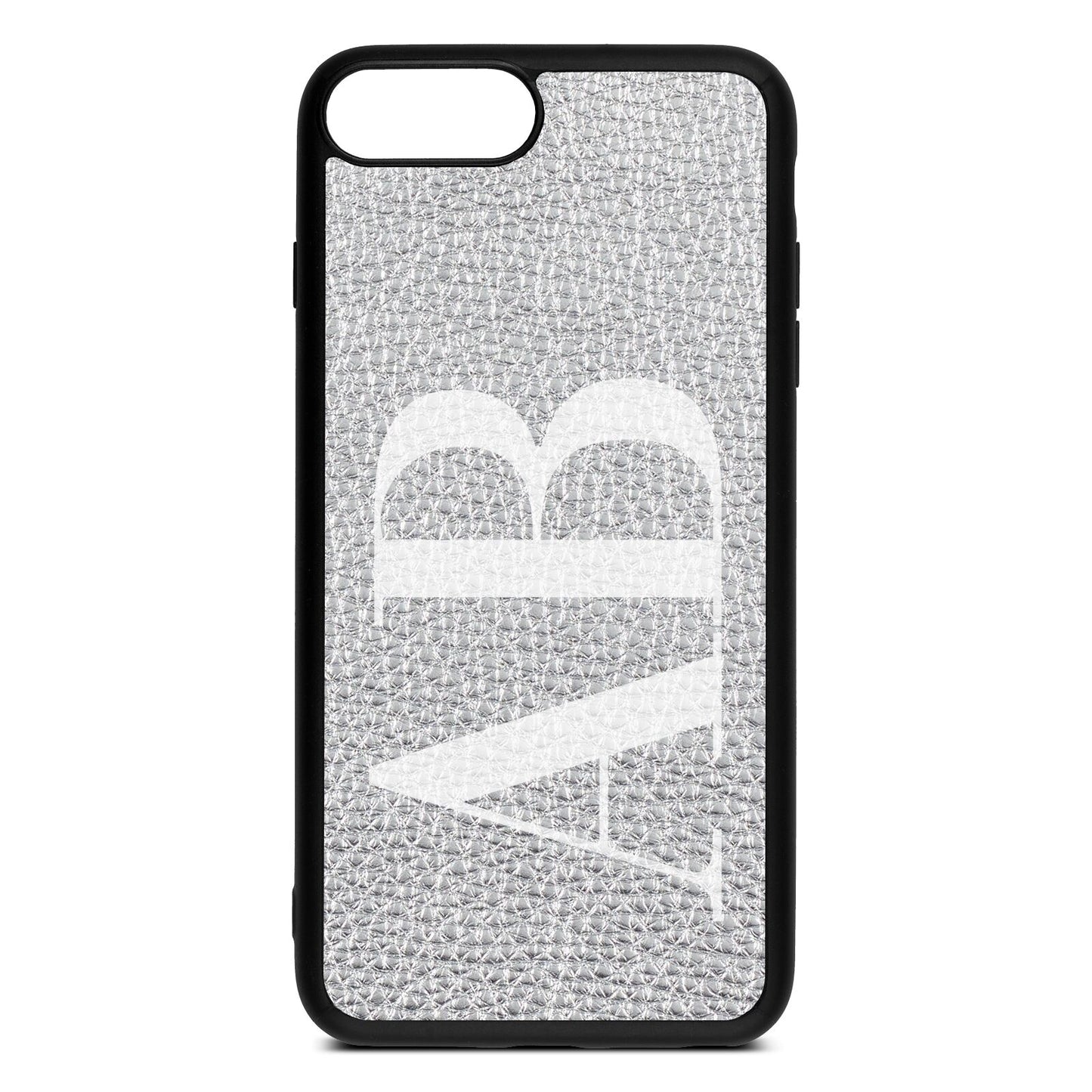 Personalised Bold Font Silver Pebble Leather iPhone 8 Plus Case