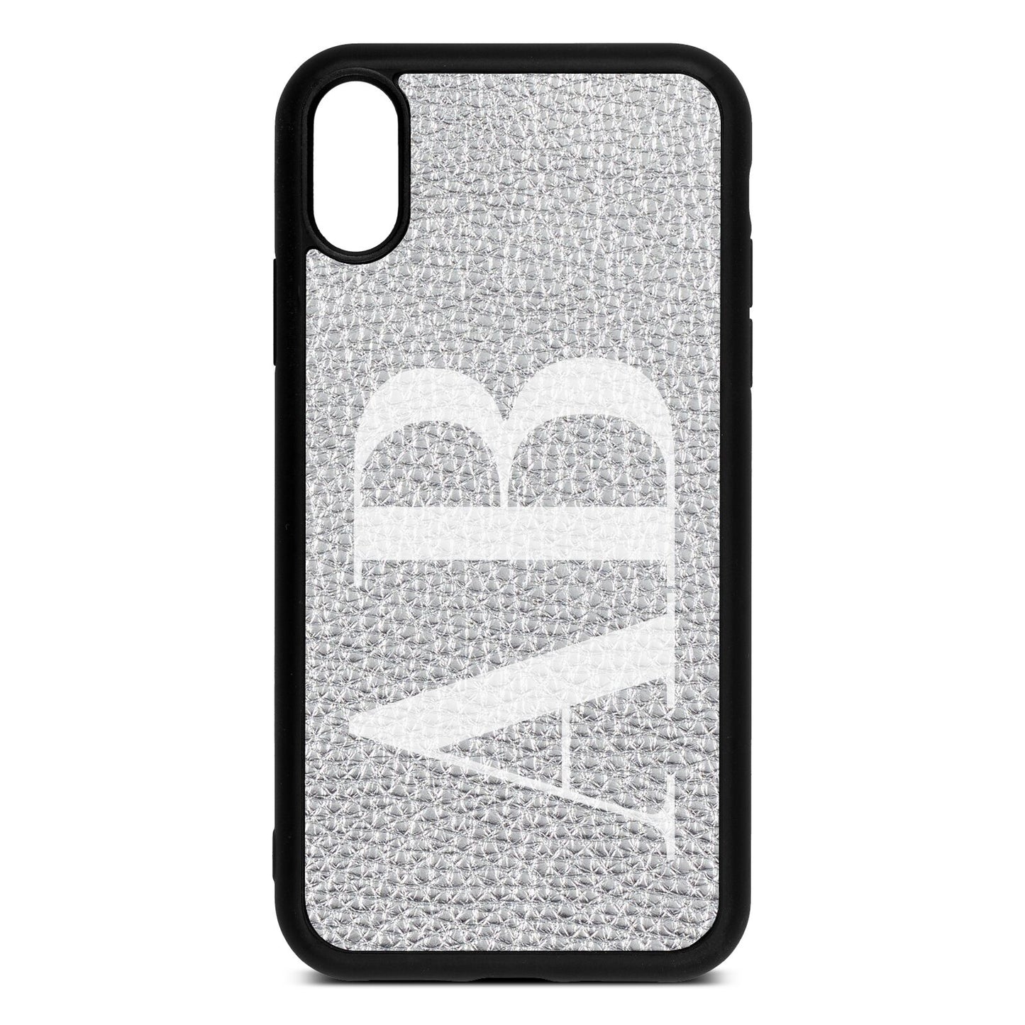 Personalised Bold Font Silver Pebble Leather iPhone Xr Case