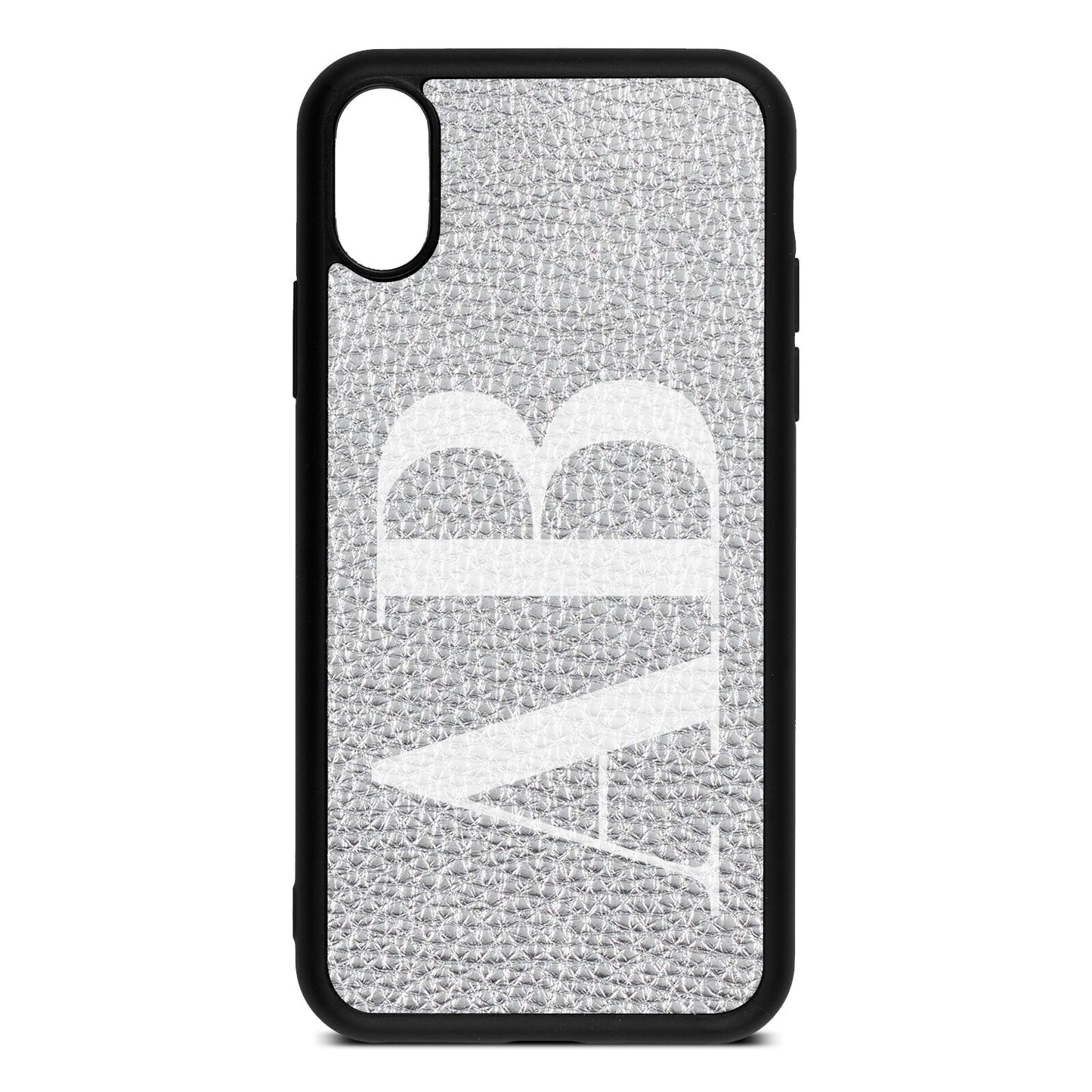 Personalised Bold Font Silver Pebble Leather iPhone Xs Case