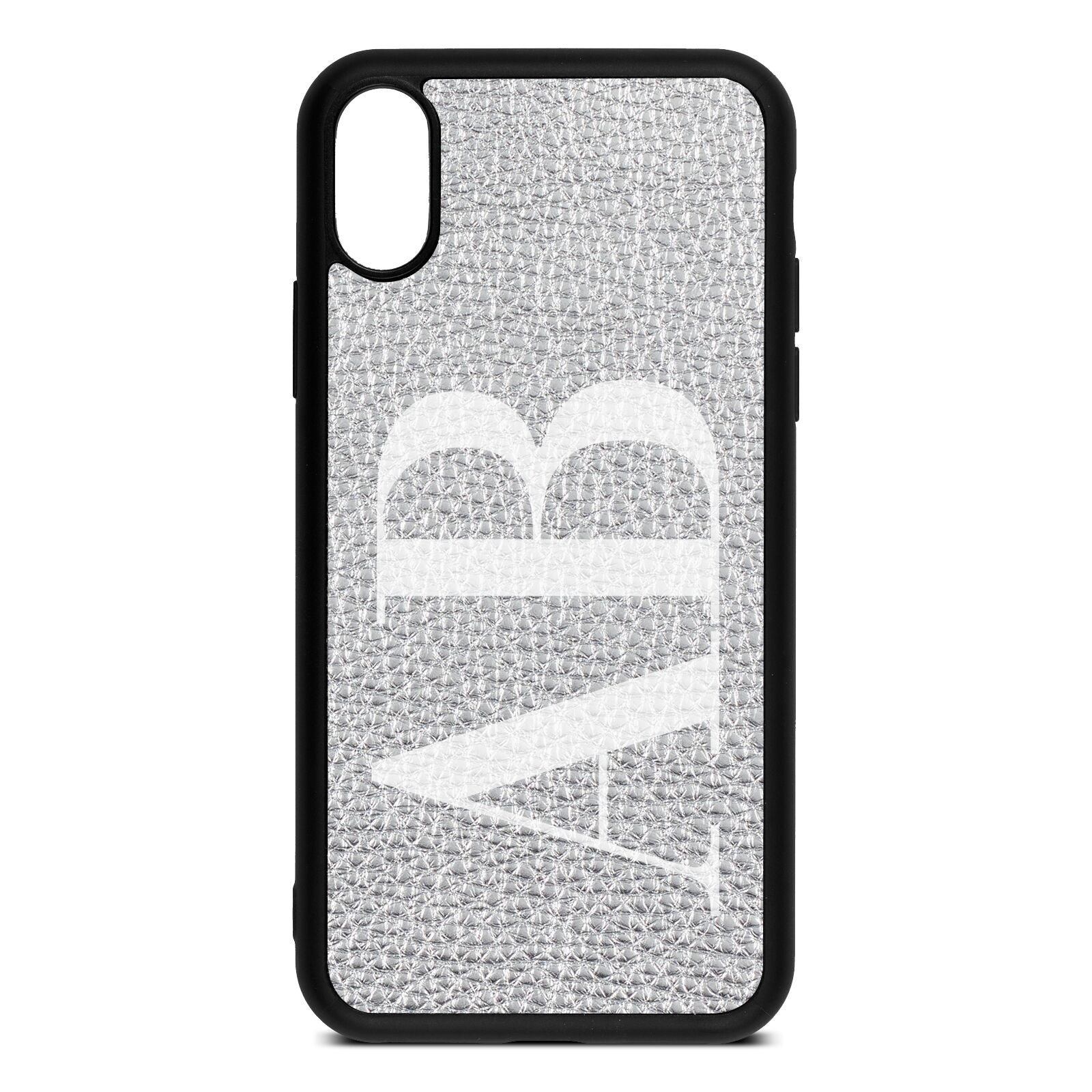 Personalised Bold Font Silver Pebble Leather iPhone Xs Case