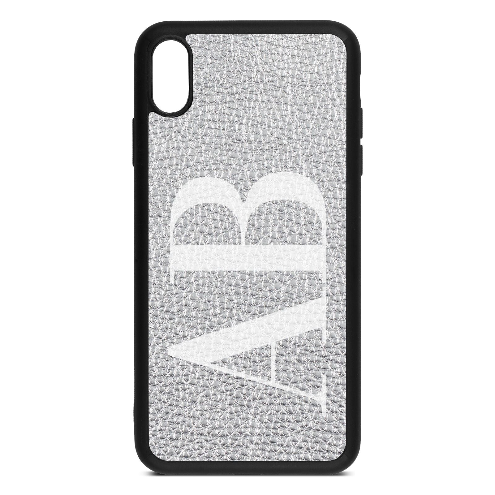 Personalised Bold Font Silver Pebble Leather iPhone Xs Max Case