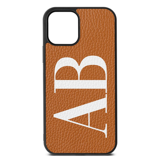 Personalised Bold Font Tan Pebble Leather iPhone 12 Case