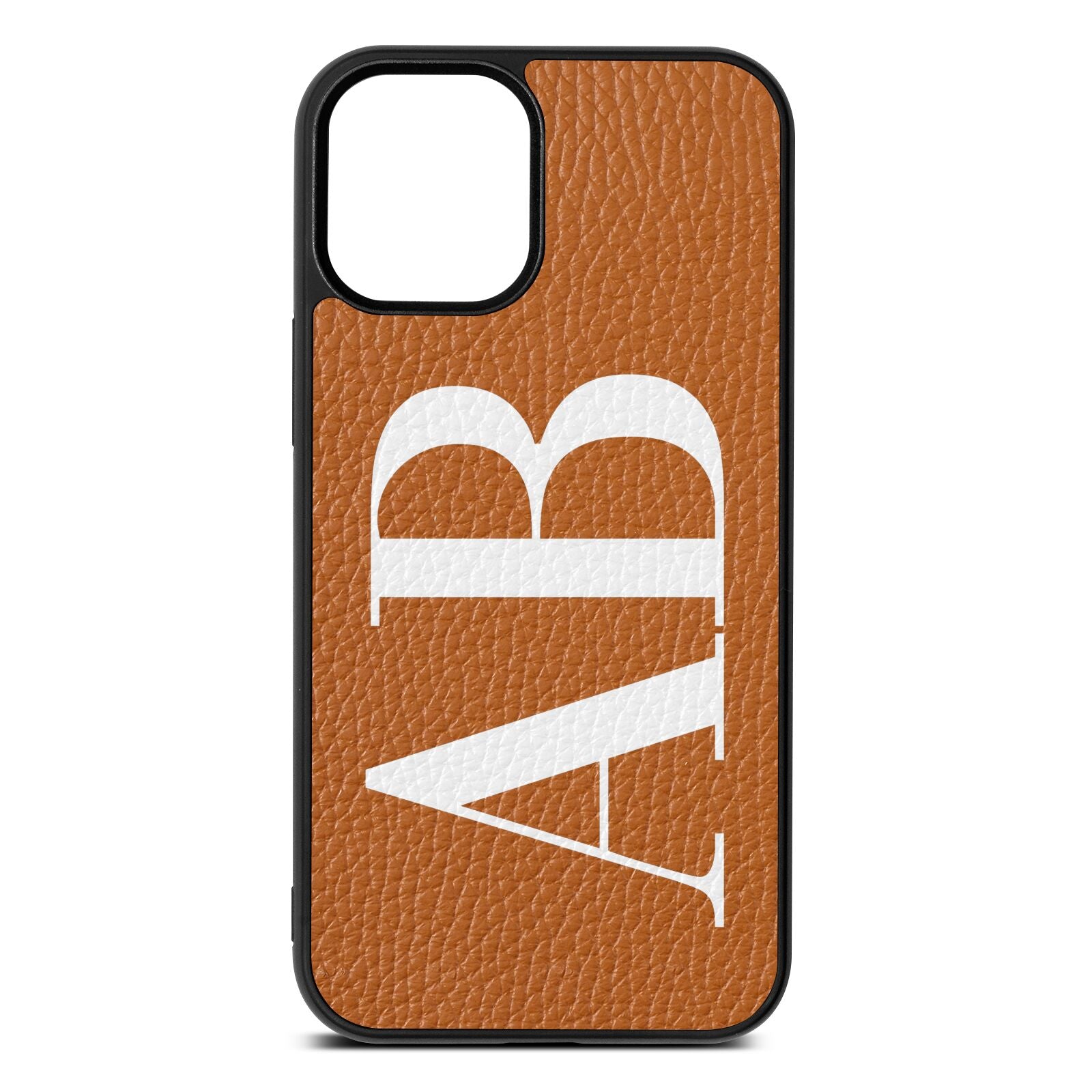 Personalised Bold Font Tan Pebble Leather iPhone 12 Mini Case