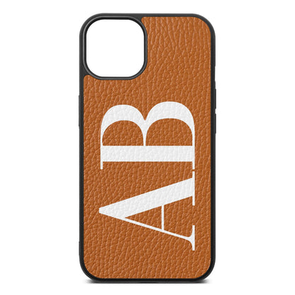 Personalised Bold Font Tan Pebble Leather iPhone 13 Case